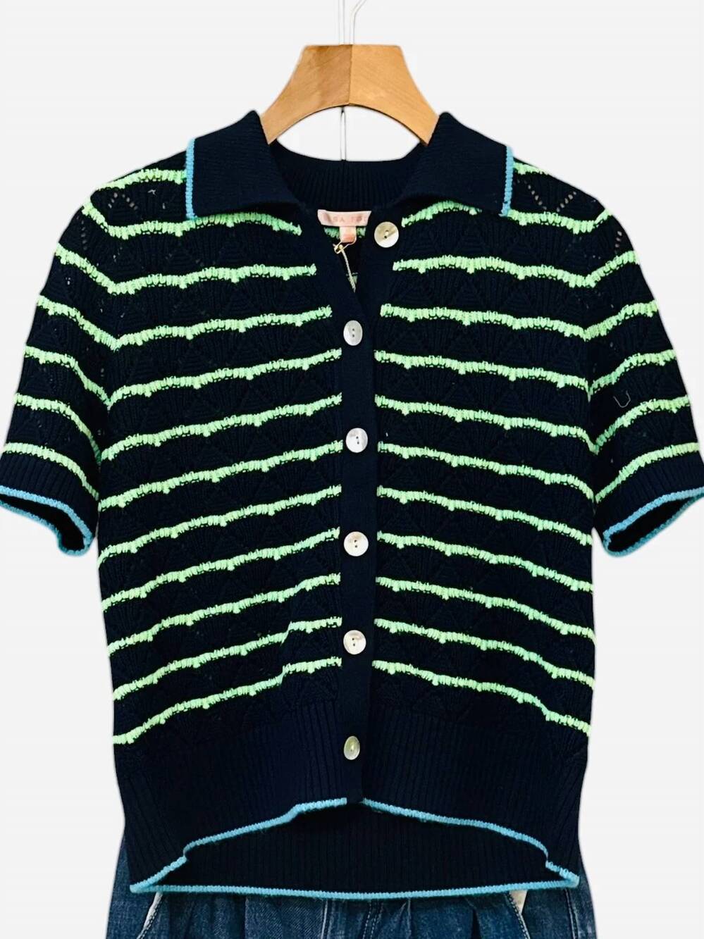 NEW LISA TODD women's summer set butt knit cardigan in navy